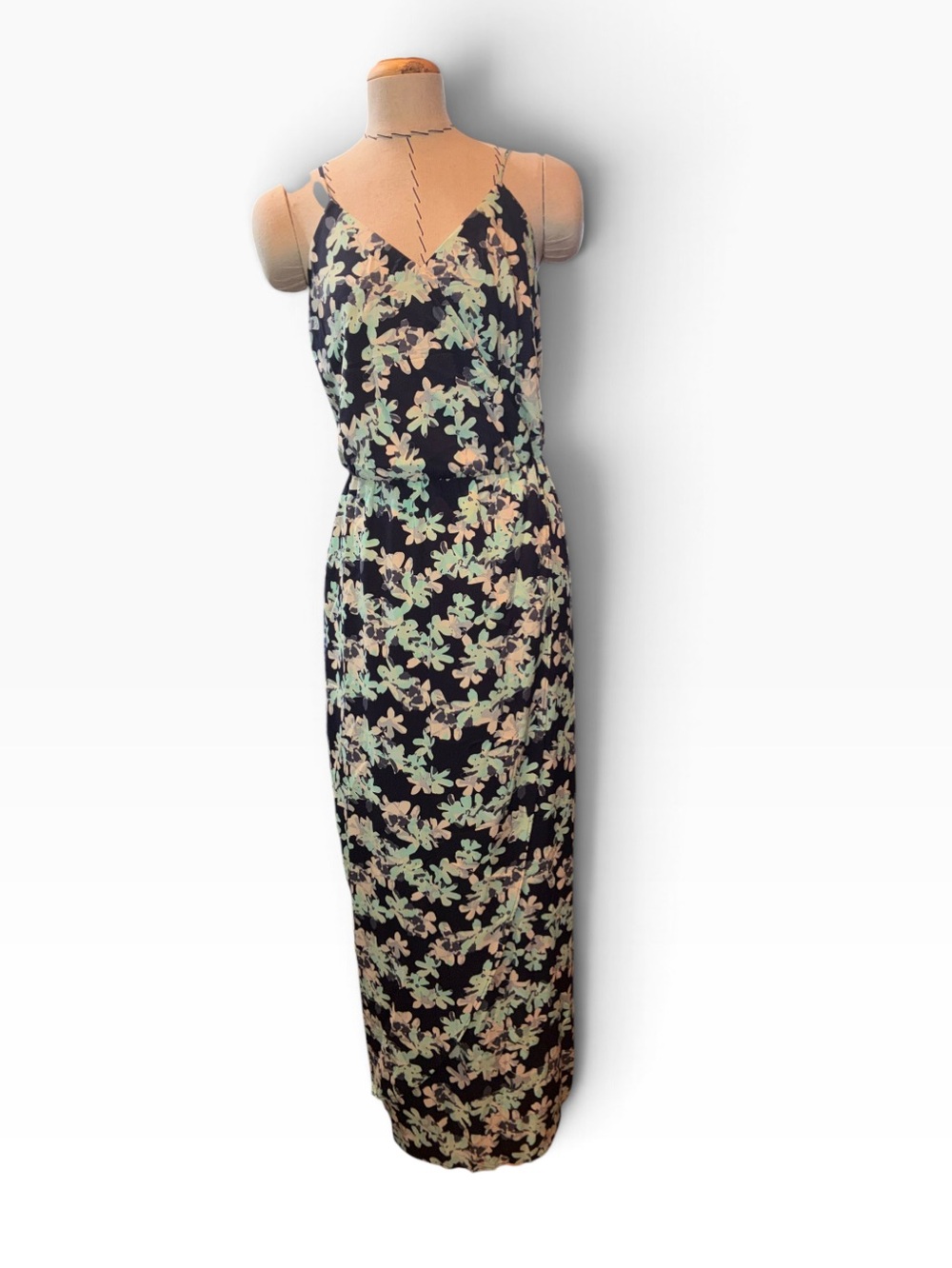 Banana Republic Uniqlo Navy Maxi Dress with Mint Floral Print Sz 2 - Picture 8 of 10